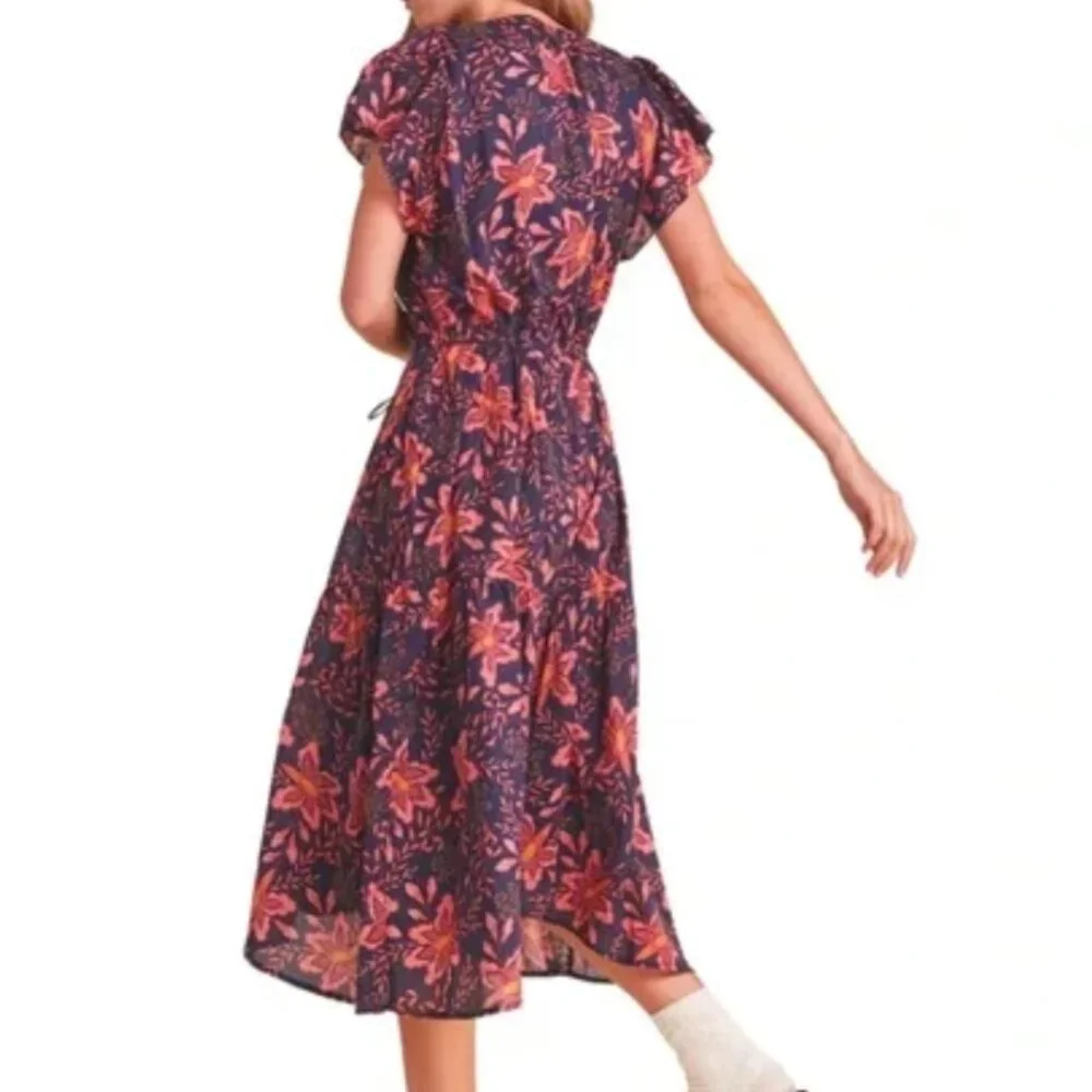 Women's - Trovata - Floral Ruffle Midi Dress - Birds of Paradis Kristi - Picture 6 of 14